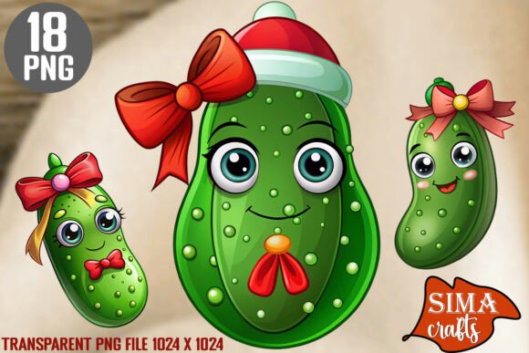 18 High-Quality Christmas Pickles PNG for Embroidery Projects
