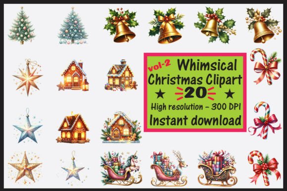 20 Whimsical Christmas Clipart Vol-02: A Festive Design Asset for Creative Projects