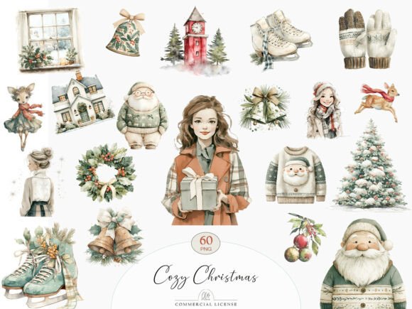 60 PNG Cozy Christmas Clipart Set for Local Business Branding