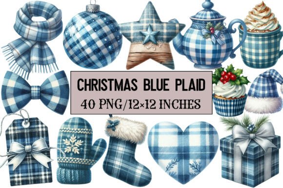 Christmas Blue Plaid: A Versatile Illustration for Content Creators