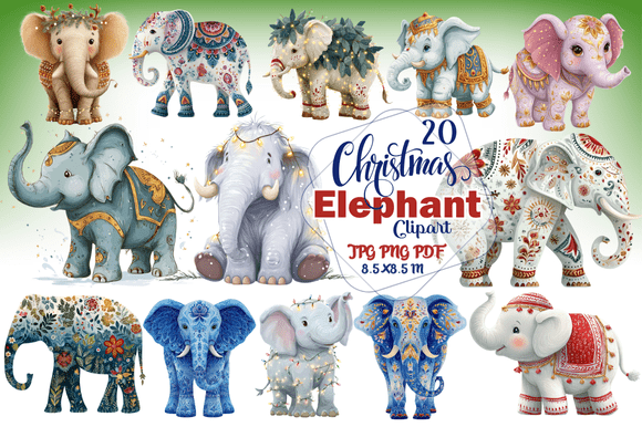 Christmas Elephant Clipart: A Festive Illustration for Small Business Branding