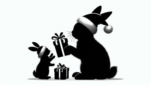 Christmas Gift Bunny Cat Illustrations for Digital Sellers