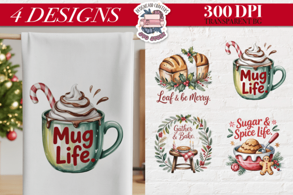 Christmas Kitchen Quotes 4 Designs PNG – A Versatile Illustration for Holiday Marketing