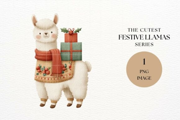 Christmas Llama Presents Clipart: A Festive Graphic Design Asset for Marketers