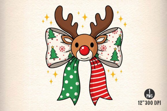 Christmas Reindeer Coquette Bow Png: A Festive Illustration for Digital Sellers