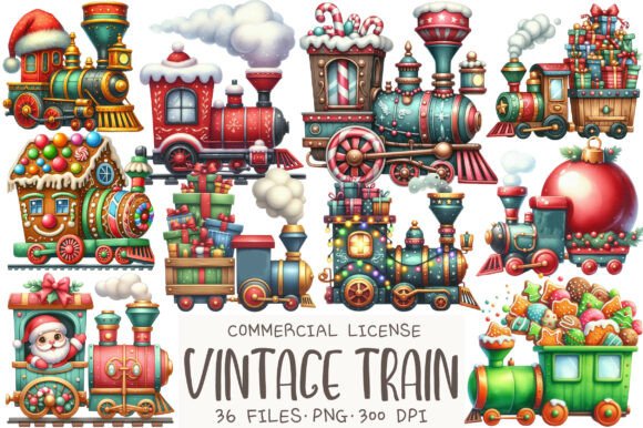 Christmas Vintage Train Clipart: A Timeless Embroidery Design for Holiday Projects