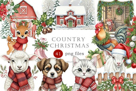 Cozy Country Christmas Clipart PNG: A Warm Graphic Design Asset for Seasonal Branding
