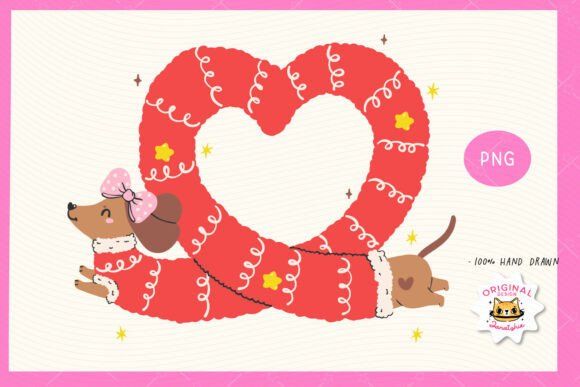 Cute Christmas Dachshund Dog Heart PNG for Holiday Illustrations