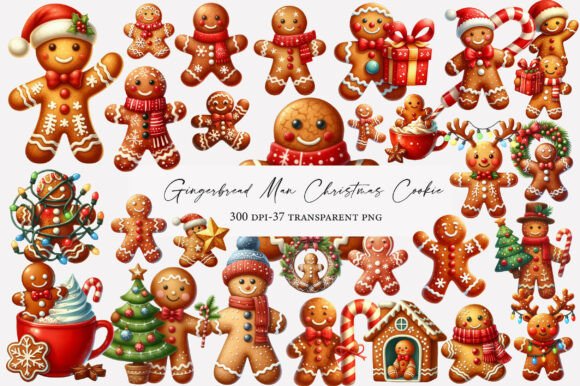 Gingerbread Man Christmas Cookie Clipart: A Festive Graphic Design Asset for Branding and Marketing