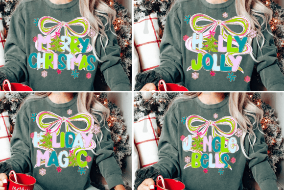 Glitter Bow Pink Green Christmas Bundle Illustrations: A Festive Branding Asset