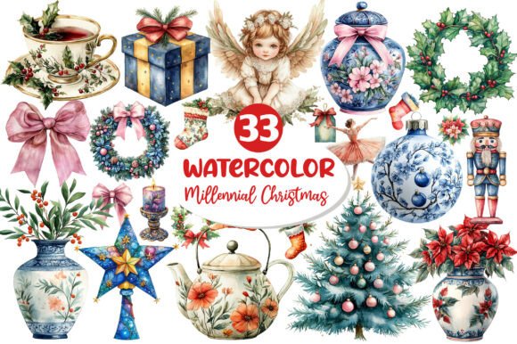 Grand Millennial Christmas Clipart for Designers