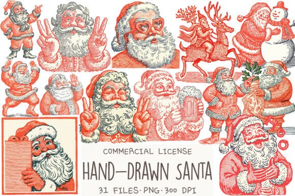 Hand-Drawn Santa Christmas Png Clipart for Local Business Branding