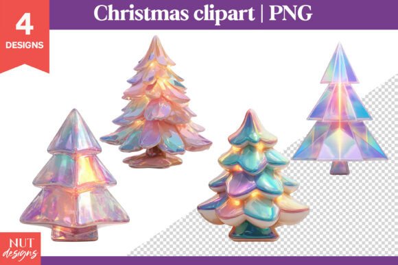 Iridescent Glass Christmas Trees PNG: A Festive Graphic Design Asset for Local Branding