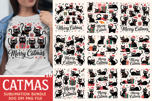 Merry Catmas PNG, Christmas PNG Bundle: A Playful Graphic Design Asset for Content Creators