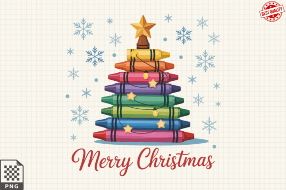 Merry Christmas Crayon Tree PNG Design: A Festive Graphic for Local Business Branding