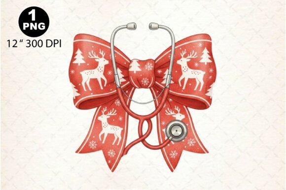 Nurse Christmas Coquette Bow Illustration Review for Branding and Marketing