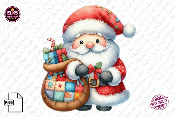 Patchwork Santa Christmas Clipart Png: A Festive Illustration for Creative Sellers