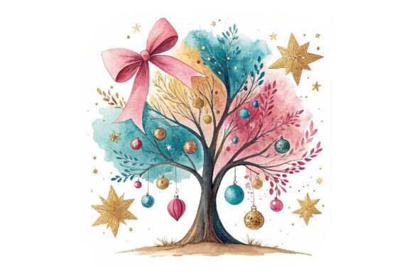 Pink Glitter Brushstroke Christmas Illustrations for Handmade Projects