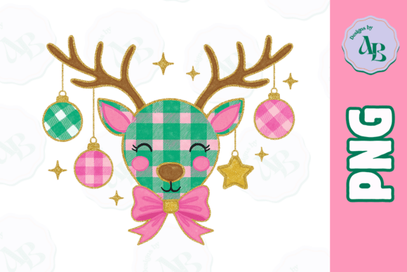 Plaid Reindeer Girly Christmas Illustrations: A Cute and Festive Graphic Design Asset