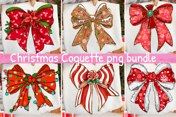 Preppy Christmas Coquette Bow PNG Bundle: A Refined Illustration for Digital Sellers