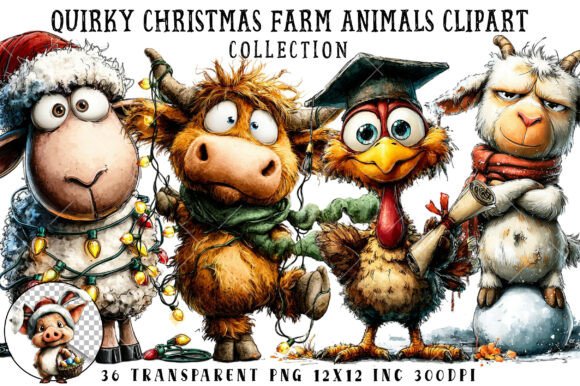 Quirky Christmas Farm Animals Clipart Review for Embroidery Projects