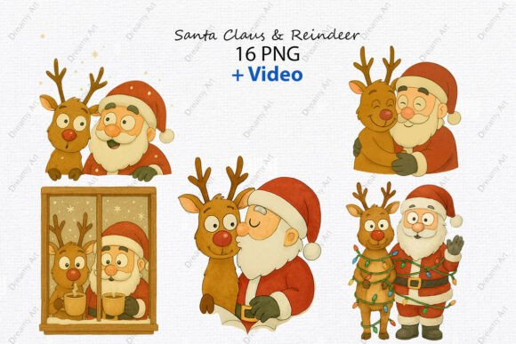 Santa Claus Reindeer Christmas Clipart: A Festive Illustration for Crafters