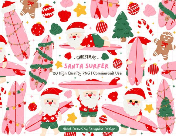 Santa Surf Christmas Summer Bundle PNG: A Unique Illustration for Seasonal Craft Projects