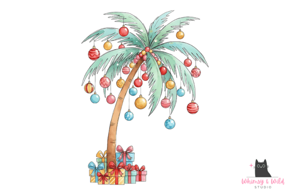 Tropical Beach Christmas Palm Tree PNG: A Vibrant Graphic Design Asset for Seasonal Branding