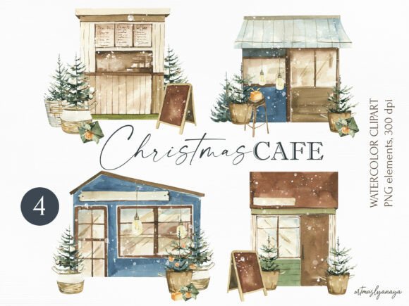 Watercolor Hand Painted Christmas Cafe: A Versatile Graphic Design Asset for Holiday Branding