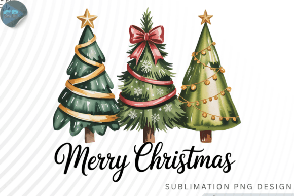 Watercolor Merry Christmas Tree Illustrations for Small Business Branding