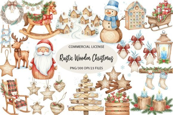 Watercolor Rustic Wooden Christmas Illustrations: A Visual Asset Review for Content Creators