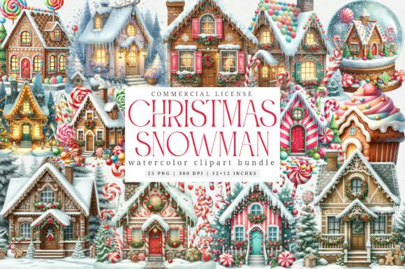 Whimsical Christmas Houses PNG for Illustrations and Digital Selling