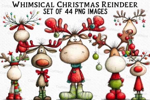 Whimsical Christmas Reindeer Clipart for Festive Illustrations