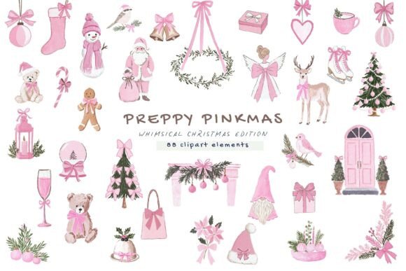 Whimsical Pink Christmas Clipart: A Festive Graphic Design Asset for Handmade Creations